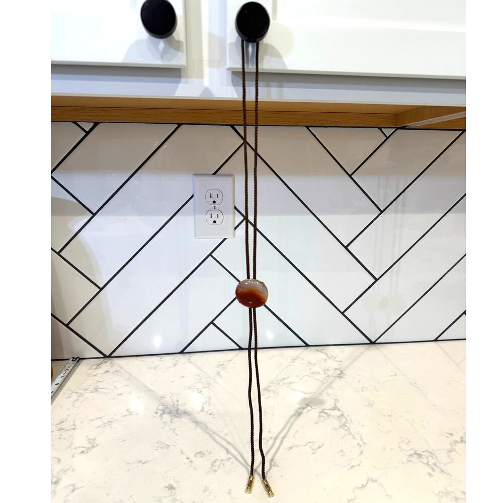 Vintage bolo tie shoestring necktie round polished agate slide western NFR rodeo